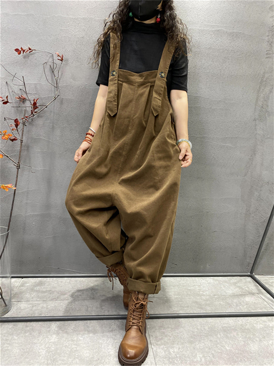 Plus Size Herbst Damen Lässige einfarbige lockere Overalls
