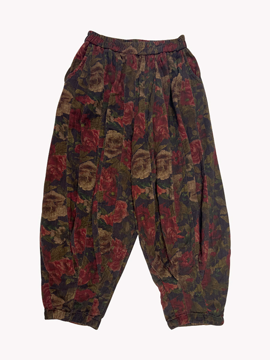 Übergröße Damen Pumphose aus Baumwolle mit Vintage-Print und elastischer Taille
