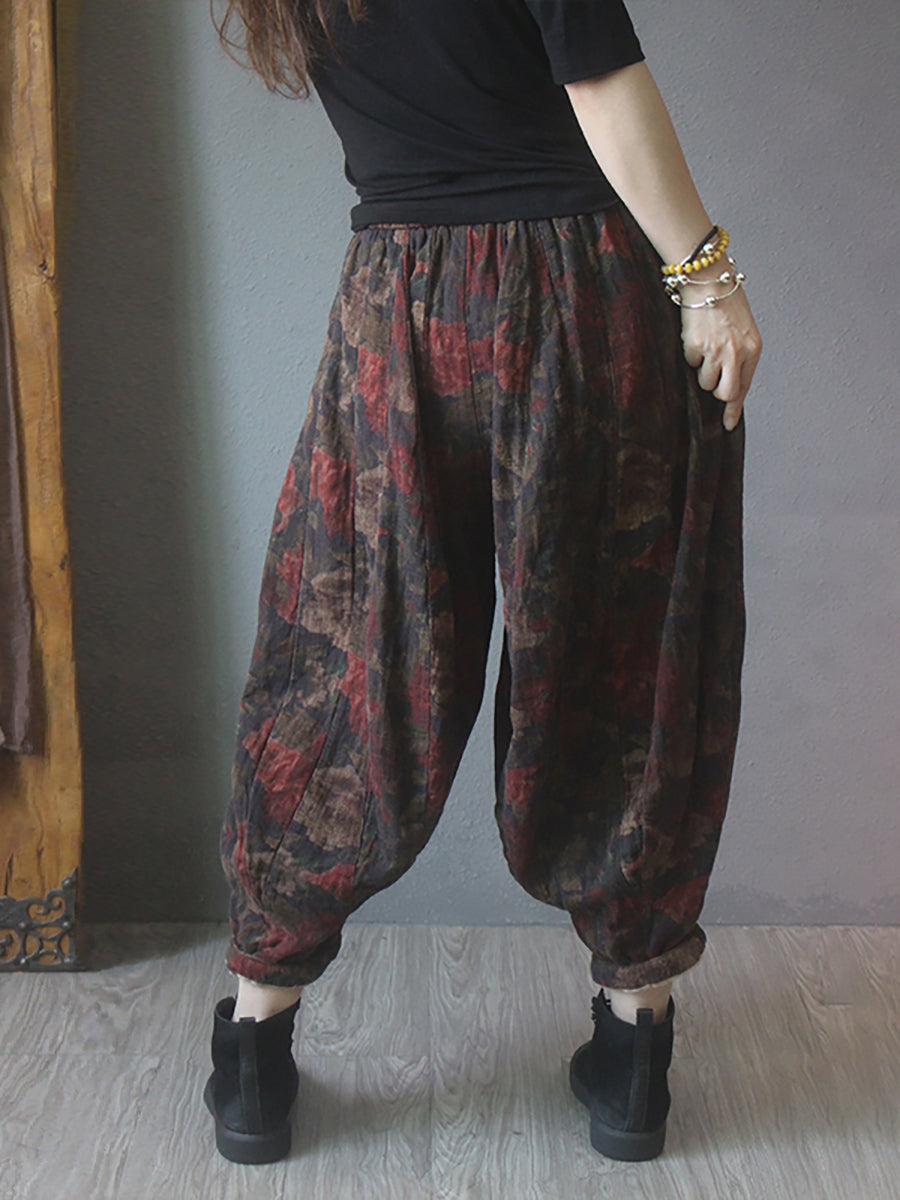 Übergröße Damen Pumphose aus Baumwolle mit Vintage-Print und elastischer Taille