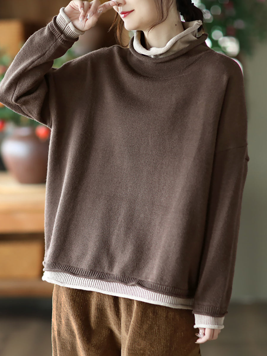 Plus Size Herbst Fake Zweiteiliger Colorblock Damen Pullover
