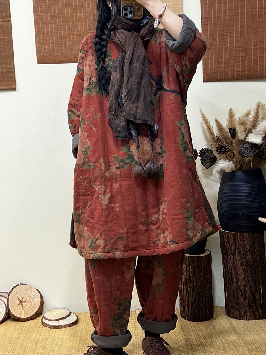 Übergröße - Herbstliche Vintage-Haremshose mit Blumenmuster