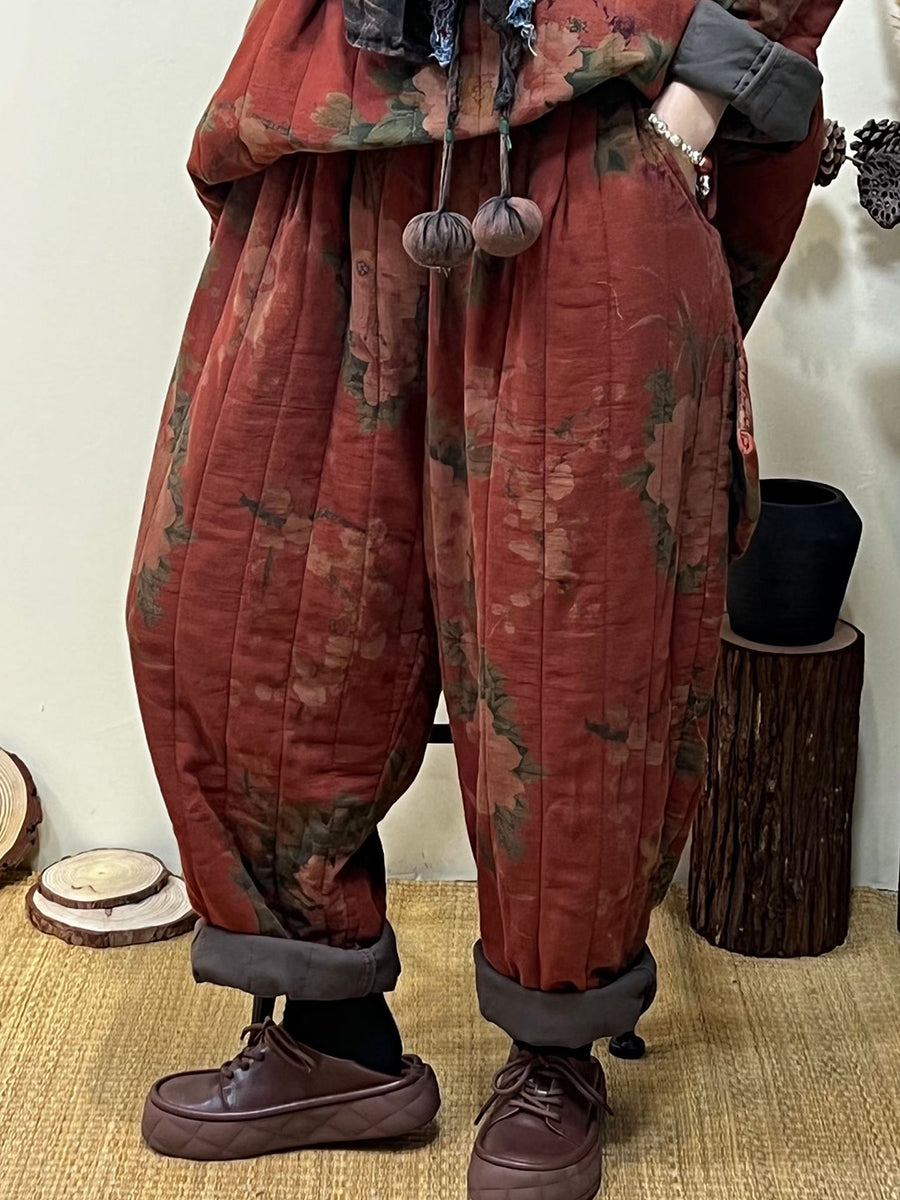 Übergröße - Herbstliche Vintage-Haremshose mit Blumenmuster