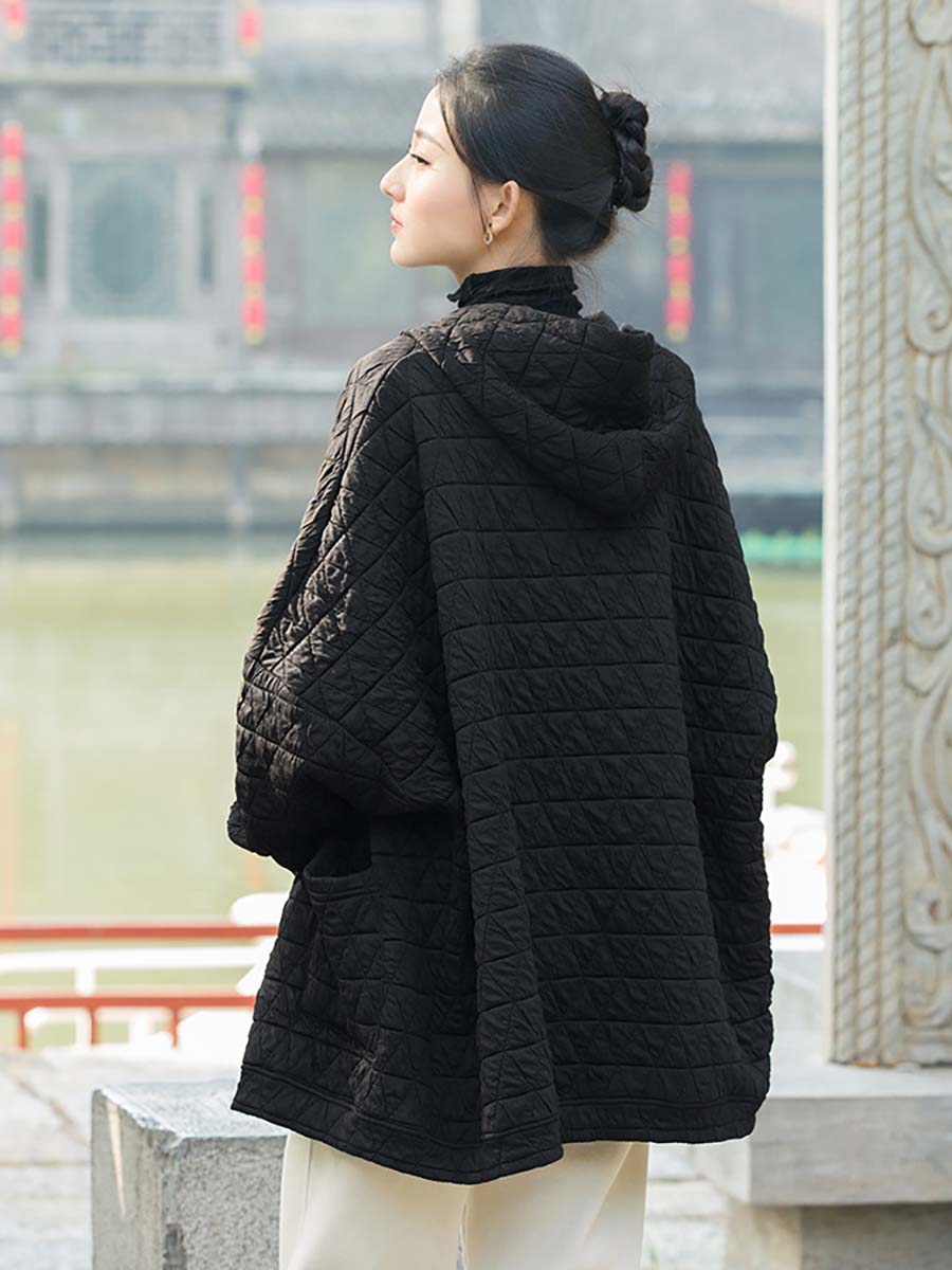 Übergröße Damen Winter lässiger Mantel mit Knopftasche und Kapuze