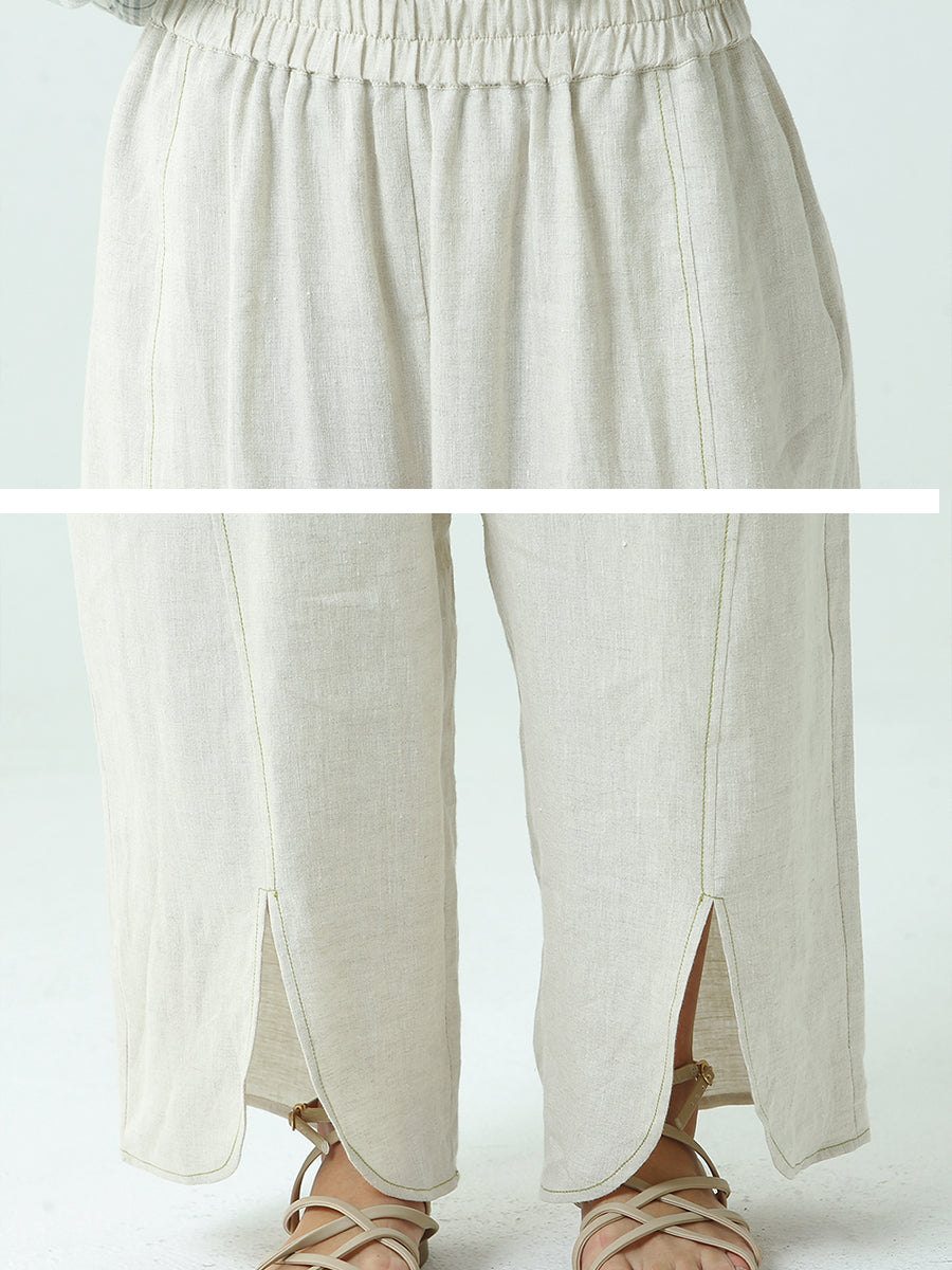 Leinenhose mit weitem Bein für Damen in Übergröße