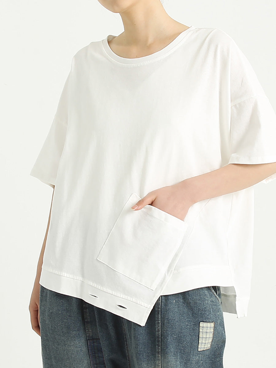 Übergröße, Baumwolle, kurzärmeliges, lässiges, lockeres T-Shirt für Damen