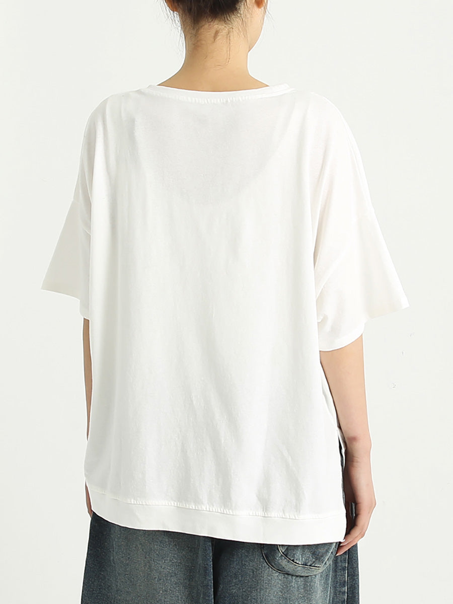 Übergröße, Baumwolle, kurzärmeliges, lässiges, lockeres T-Shirt für Damen