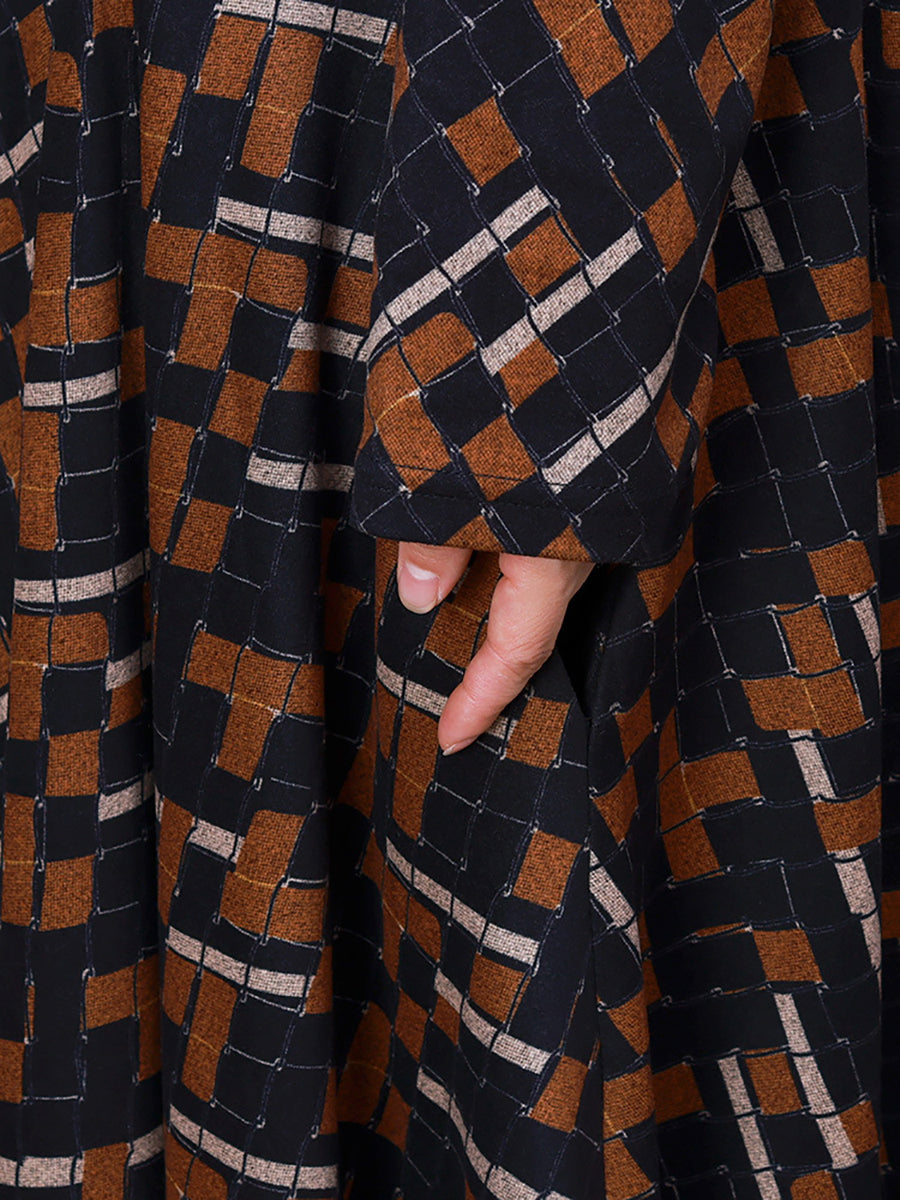 Robe longue à carreaux irréguliers vintage pour femmes de grande taille avec ourlet large