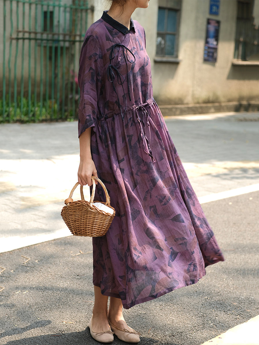 Lockeres Kleid im chinesischen Stil mit Kordelzug und Aufdruck für Damen in Übergröße
