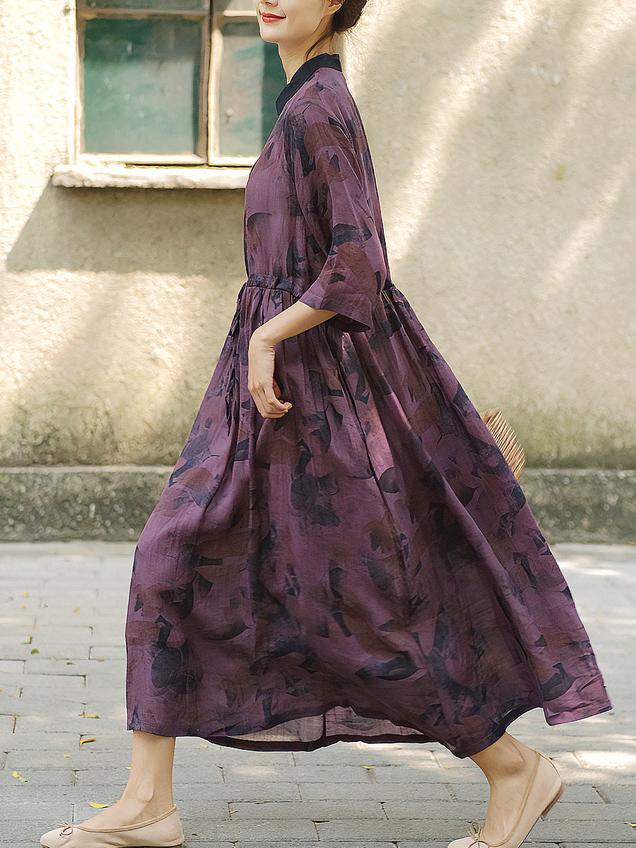 Lockeres Kleid im chinesischen Stil mit Kordelzug und Aufdruck für Damen in Übergröße