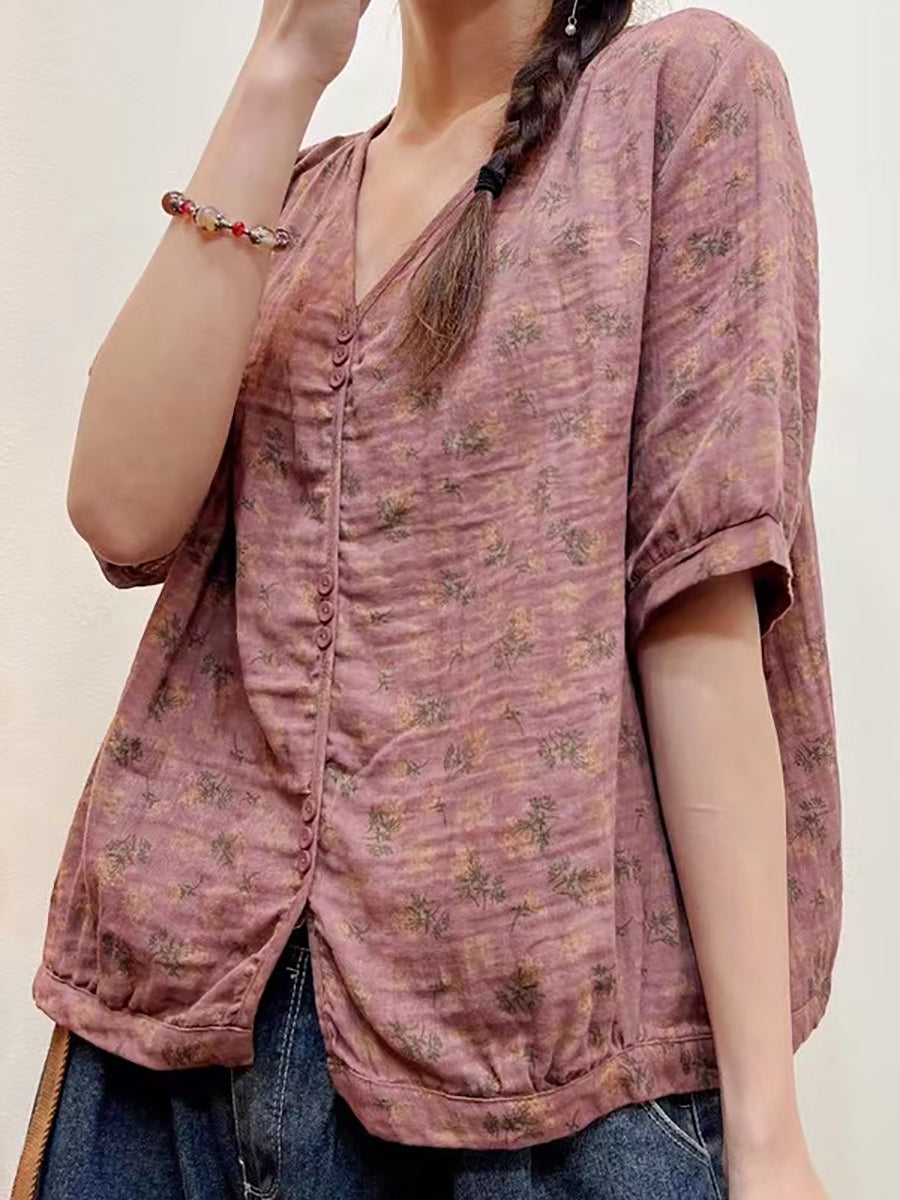 Übergröße Damen Sommer Blumen lässig Knopf lose Bluse