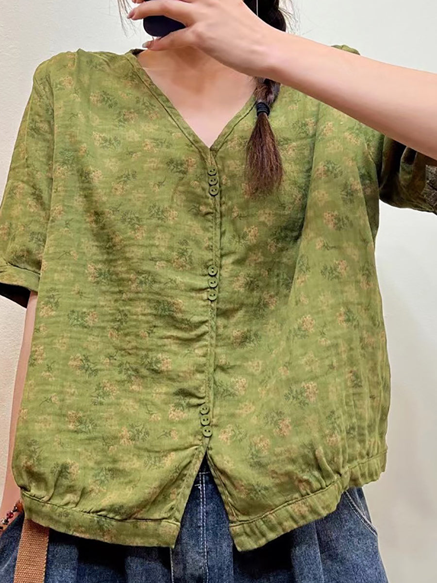 Übergröße Damen Sommer Blumen lässig Knopf lose Bluse