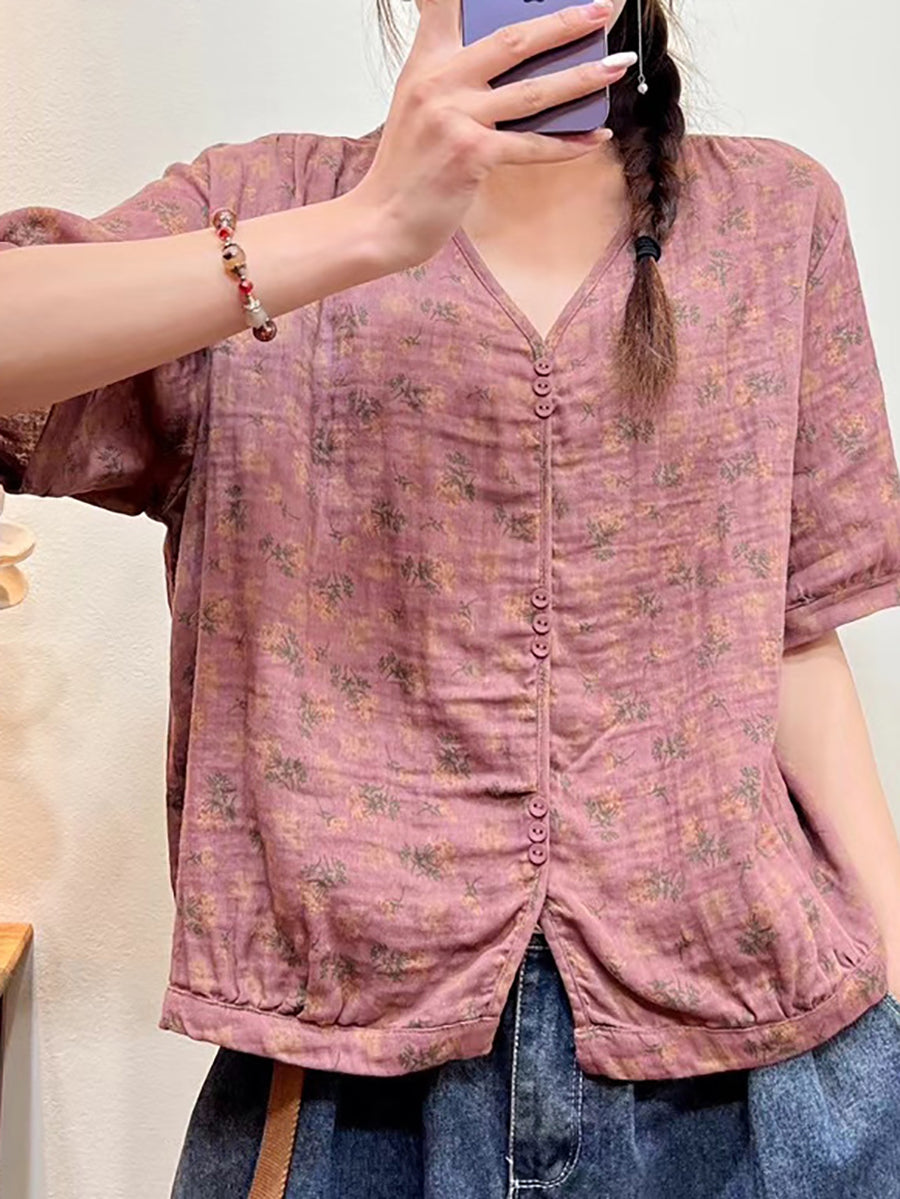 Übergröße Damen Sommer Blumen lässig Knopf lose Bluse