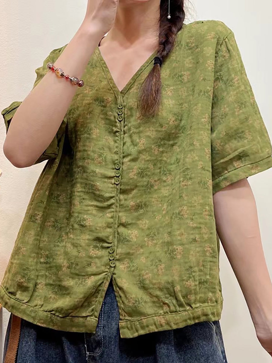 Übergröße Damen Sommer Blumen lässig Knopf lose Bluse