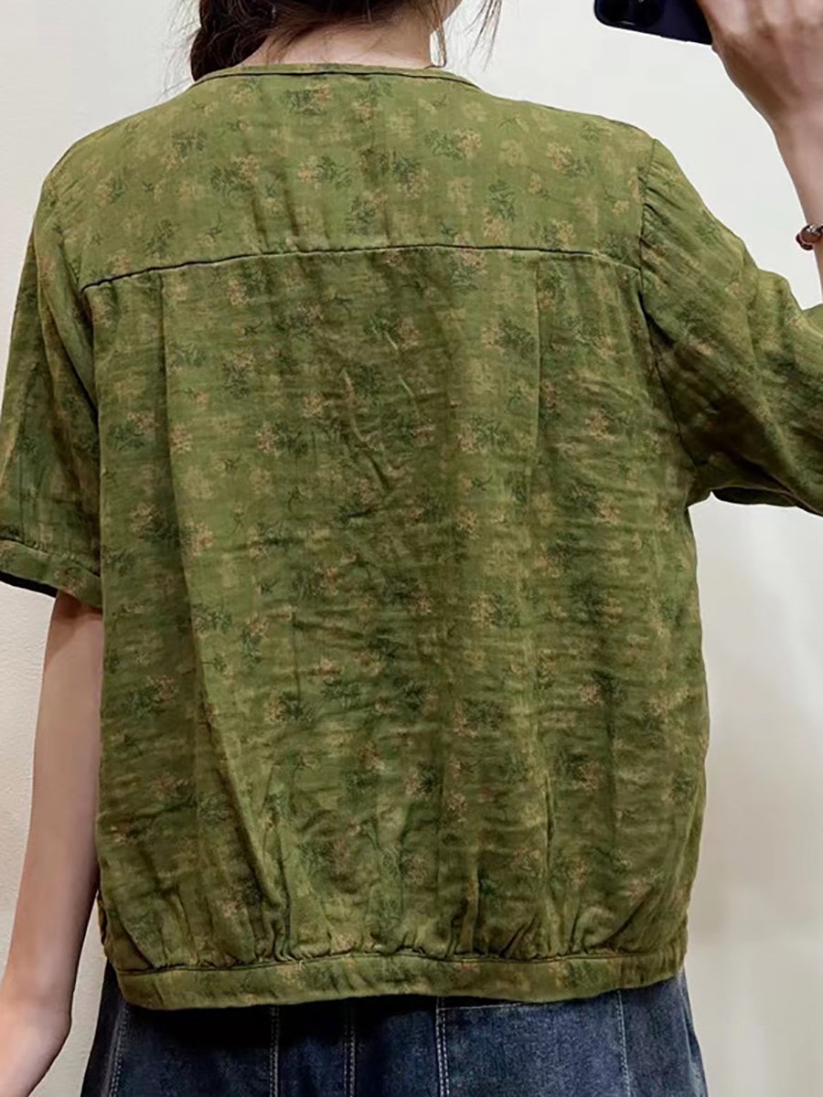 Übergröße Damen Sommer Blumen lässig Knopf lose Bluse