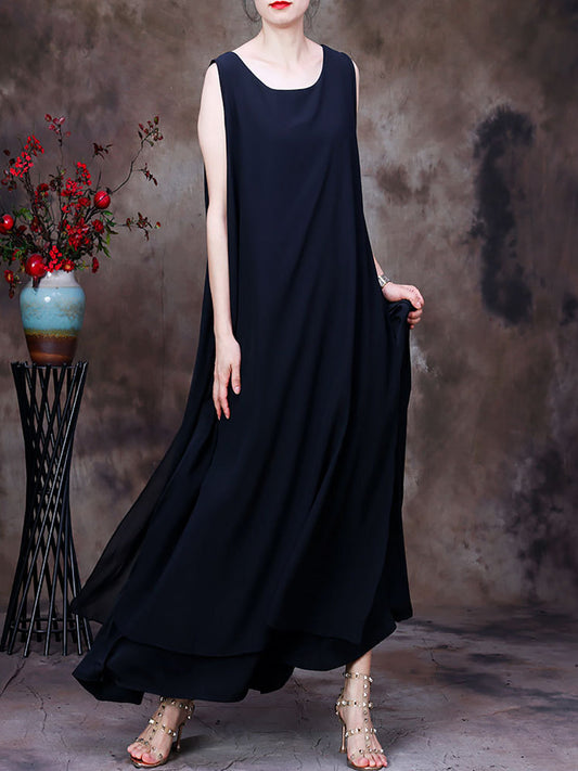 Übergröße Damen Sommer Unregelmäßiger Saum Solide Lockeres Westenkleid
