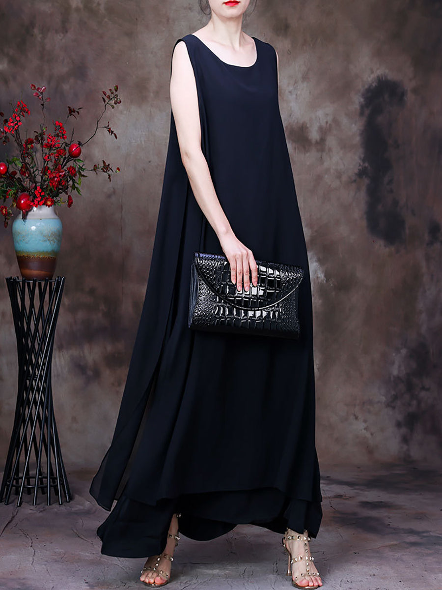 Übergröße Damen Sommer Unregelmäßiger Saum Solide Lockeres Westenkleid