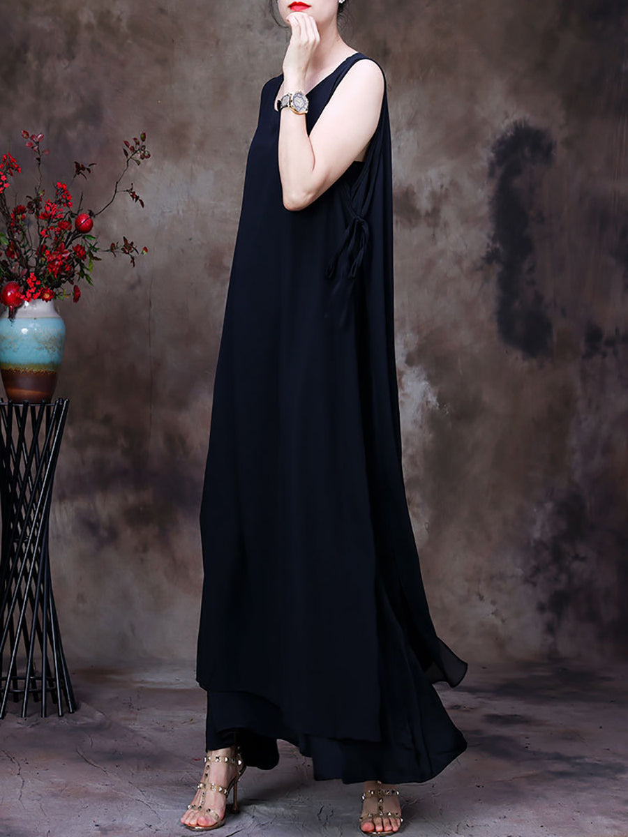 Übergröße Damen Sommer Unregelmäßiger Saum Solide Lockeres Westenkleid