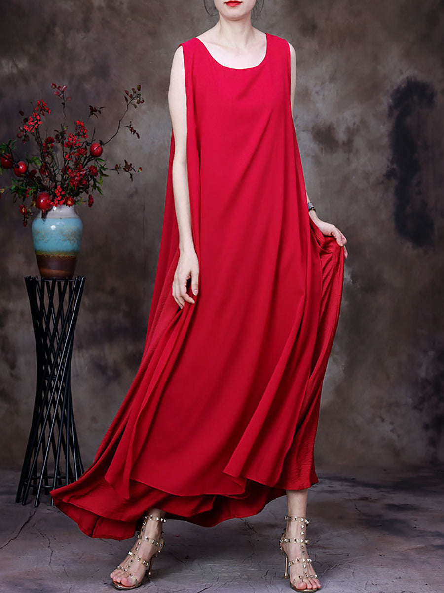 Übergröße Damen Sommer Unregelmäßiger Saum Solide Lockeres Westenkleid