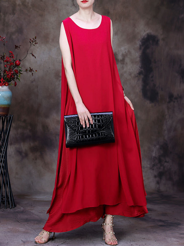 Übergröße Damen Sommer Unregelmäßiger Saum Solide Lockeres Westenkleid
