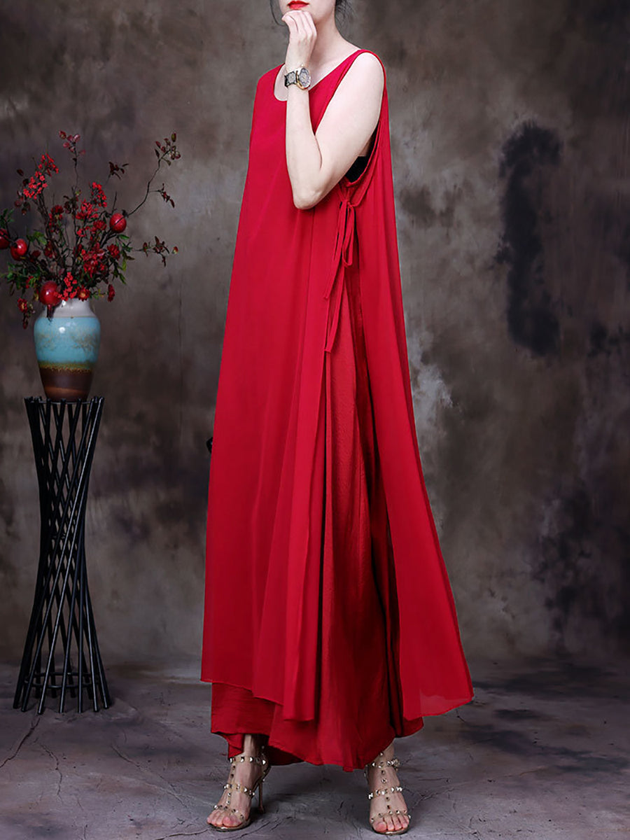Übergröße Damen Sommer Unregelmäßiger Saum Solide Lockeres Westenkleid