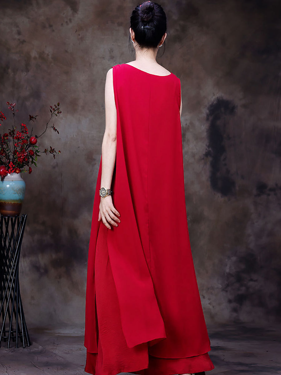 Übergröße Damen Sommer Unregelmäßiger Saum Solide Lockeres Westenkleid