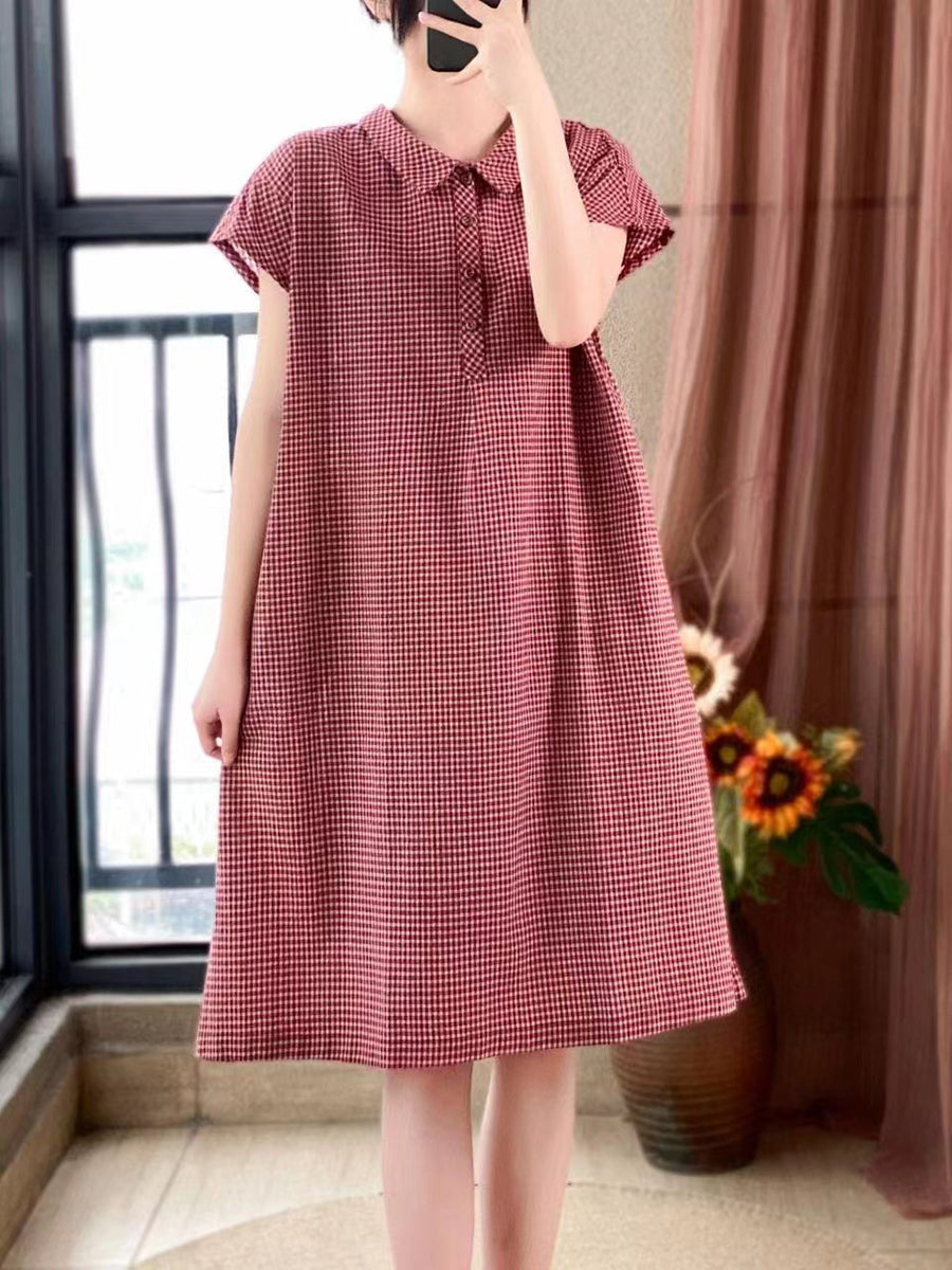 Übergröße Damen Lässiges Sommerkleid mit Gittermuster und lockerer Plisseepartie