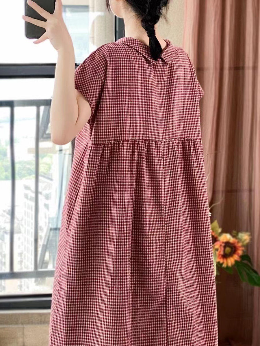 Übergröße Damen Lässiges Sommerkleid mit Gittermuster und lockerer Plisseepartie