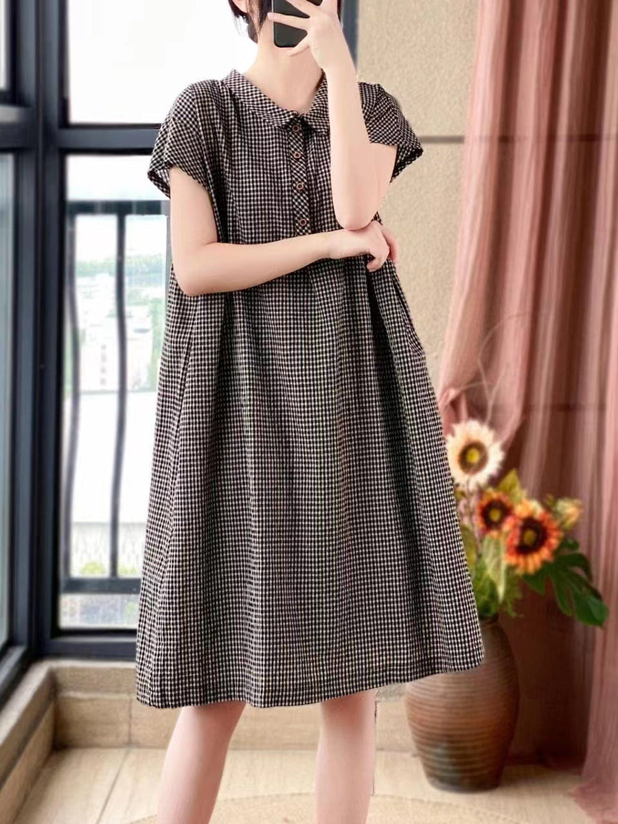 Übergröße Damen Lässiges Sommerkleid mit Gittermuster und lockerer Plisseepartie
