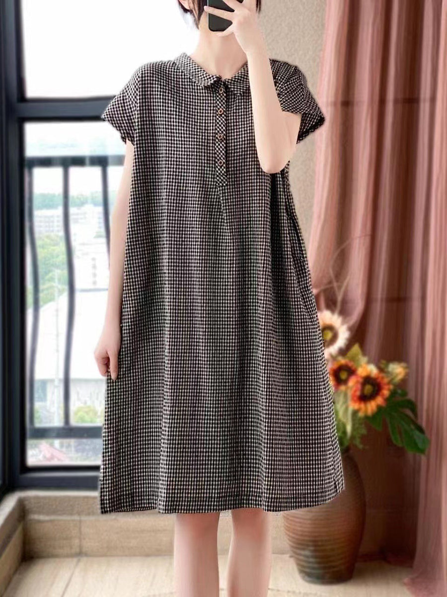 Übergröße Damen Lässiges Sommerkleid mit Gittermuster und lockerer Plisseepartie