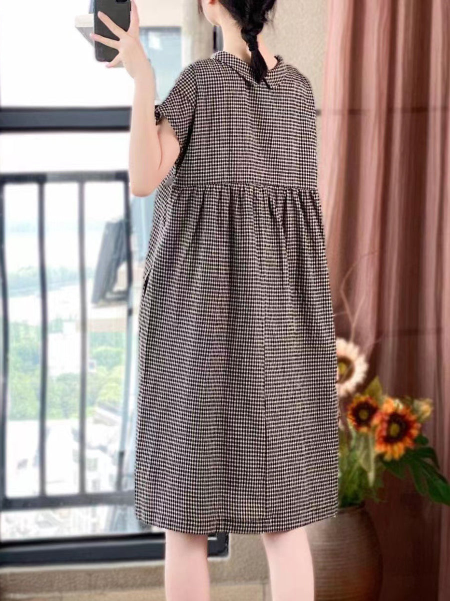 Übergröße Damen Lässiges Sommerkleid mit Gittermuster und lockerer Plisseepartie