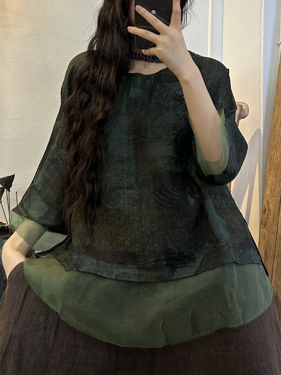 Übergröße Damen Vintage Blumen Knopfleiste Hemd
