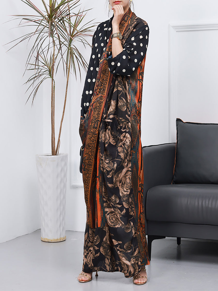 Plus Size Damen Sommer Retro Blumen Dot Gespleißtes langes Kleid