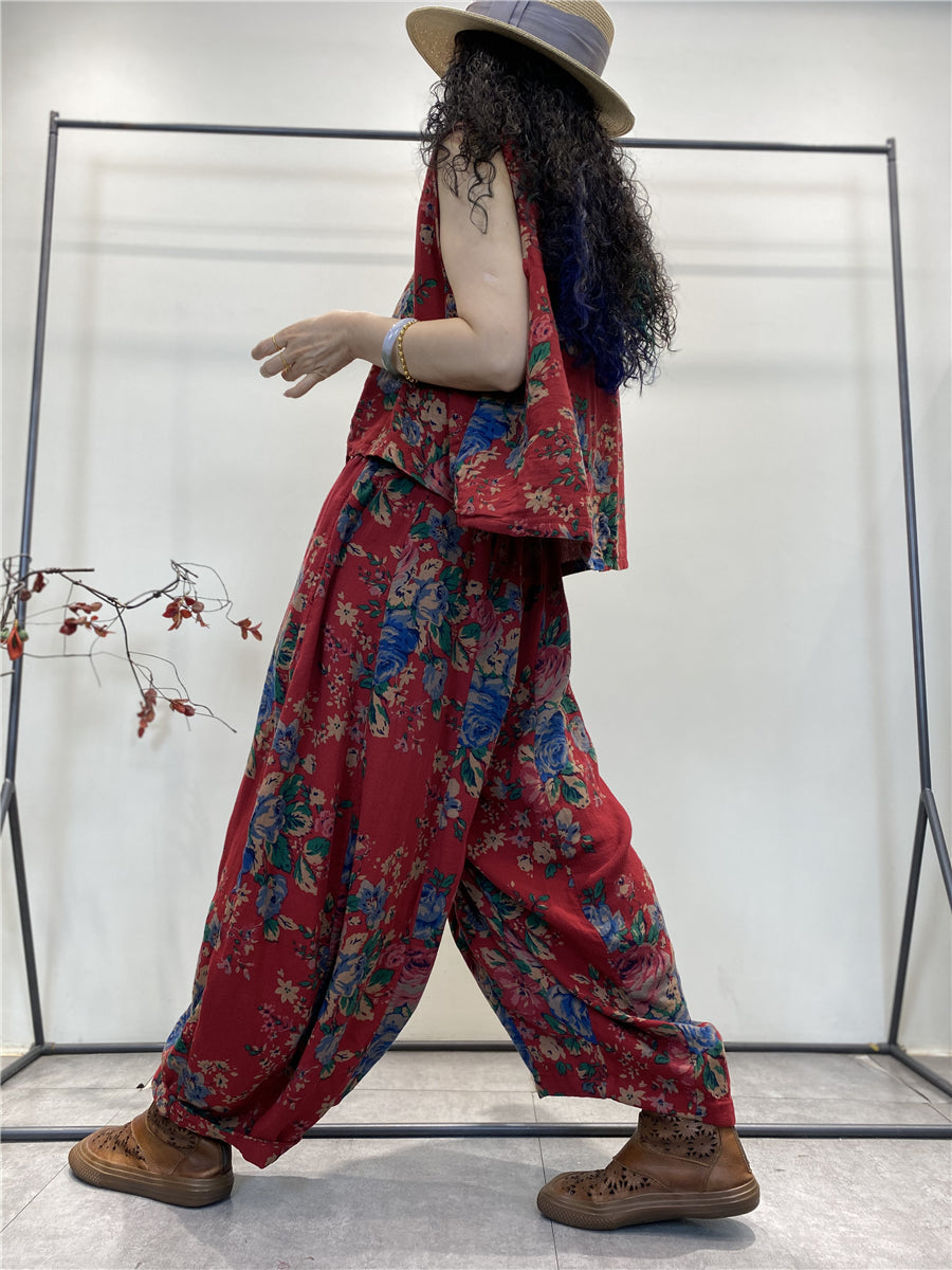 Übergröße Damen Sommer Vintage Blumentasche Baumwollweste