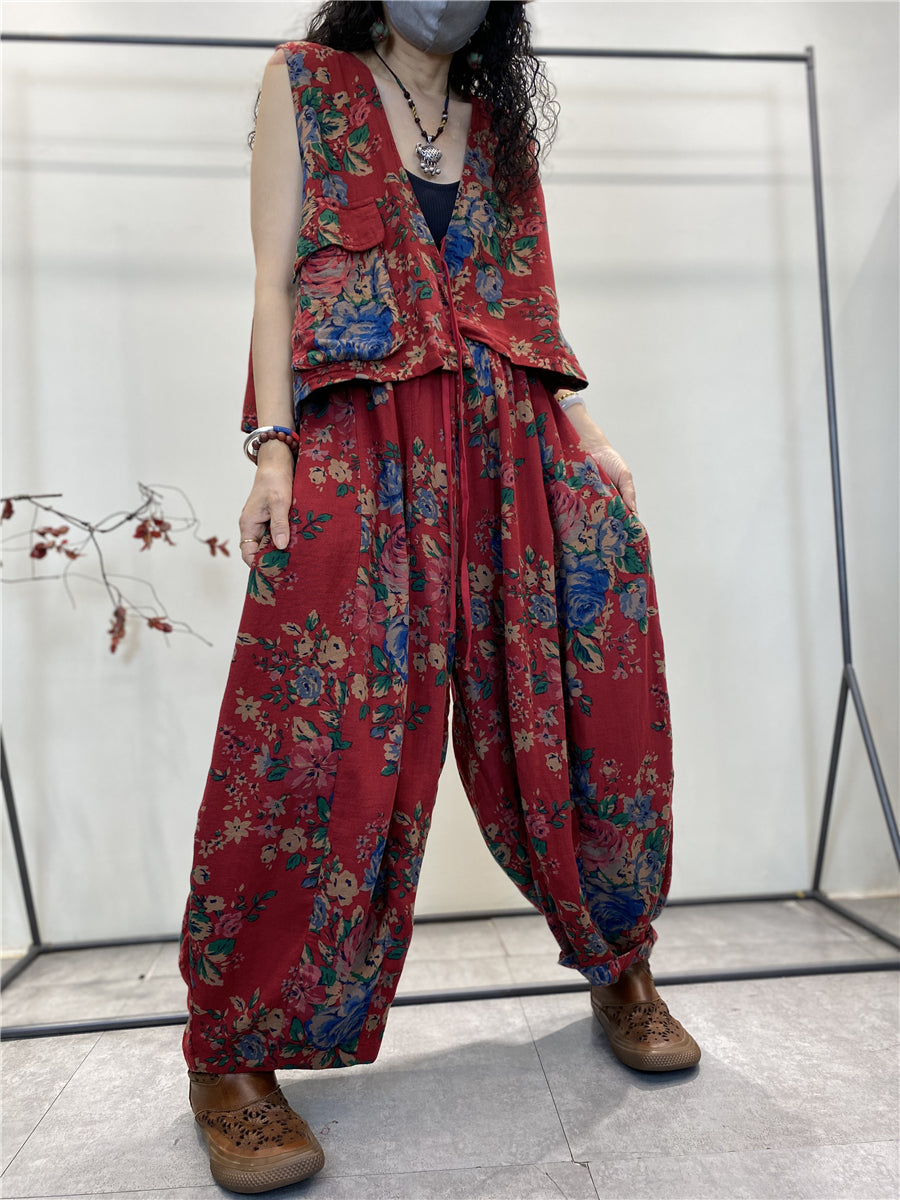 Übergröße Damen Sommer Vintage Blumentasche Baumwollweste