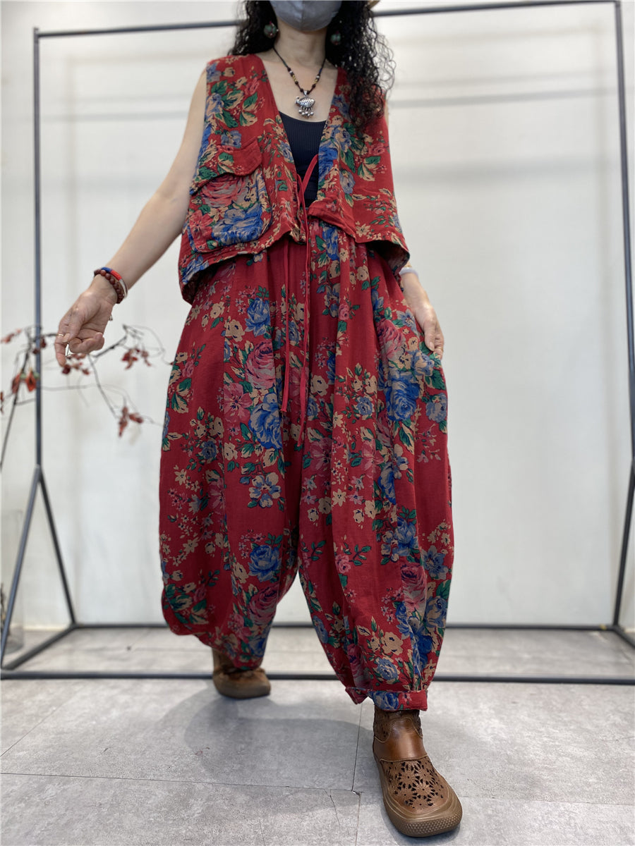 Übergröße Damen Sommer Vintage Blumentasche Baumwollweste
