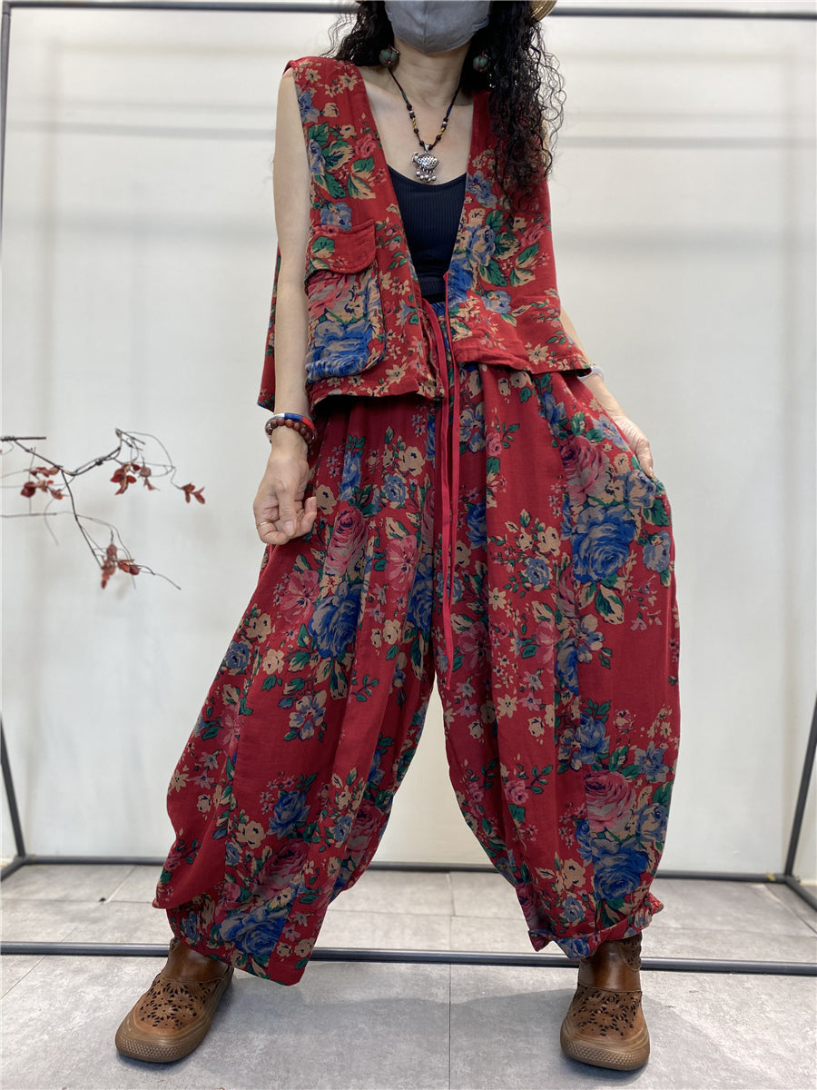 Übergröße Damen Sommer Vintage Blumentasche Baumwollweste