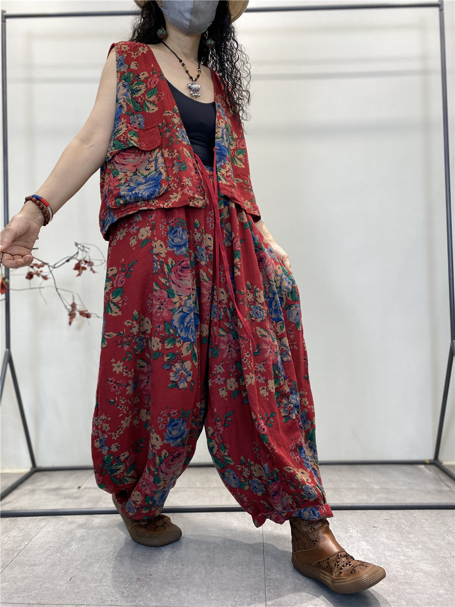 Übergröße Damen Sommer Vintage Blumentasche Baumwollweste