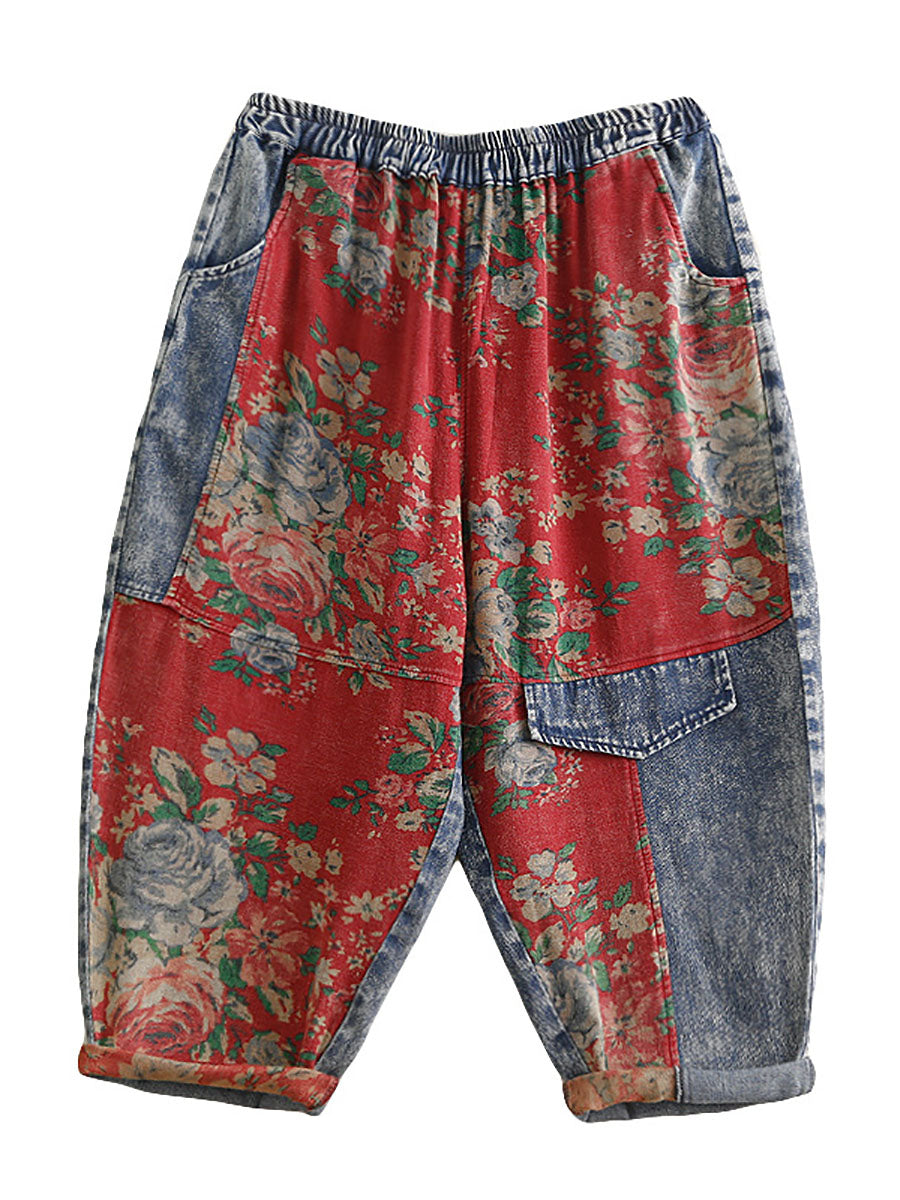 Übergröße Damen Sommer Vintage Haremshose mit Blumenmuster