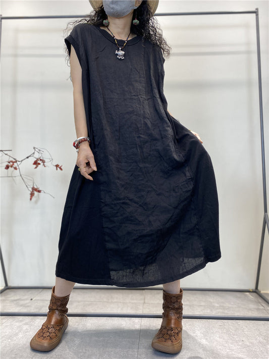 Plus Size Damen Sommer Vintage Gespleißtes Lockeres Baumwollwestenkleid