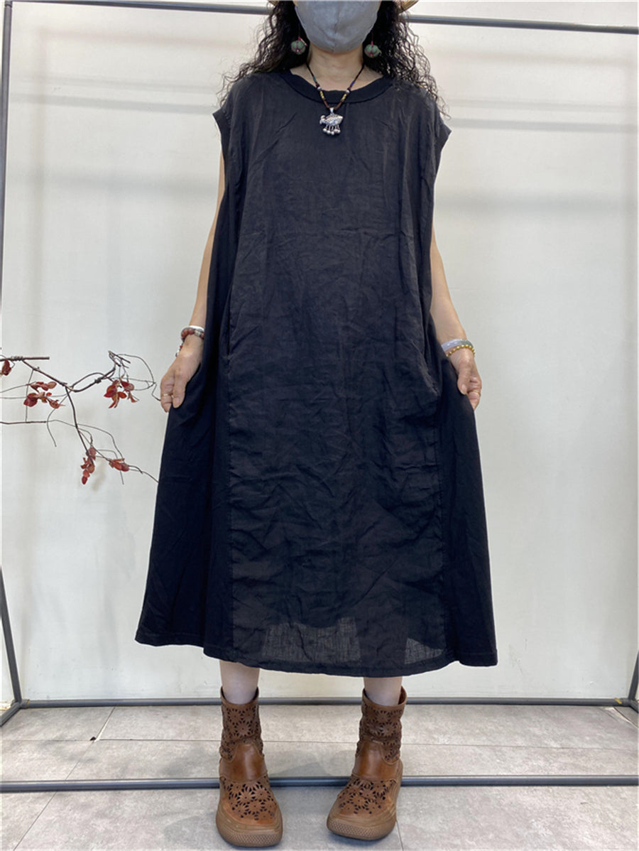 Plus Size Damen Sommer Vintage Gespleißtes Lockeres Baumwollwestenkleid