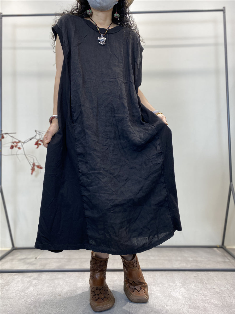 Plus Size Damen Sommer Vintage Gespleißtes Lockeres Baumwollwestenkleid