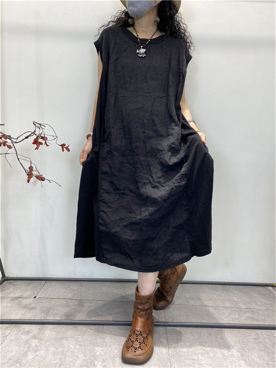 Plus Size Damen Sommer Vintage Gespleißtes Lockeres Baumwollwestenkleid