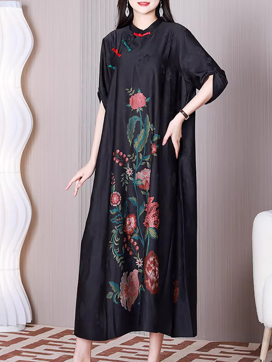 Übergröße Damen Ethnische Blume A-Form Lockeres Kleid