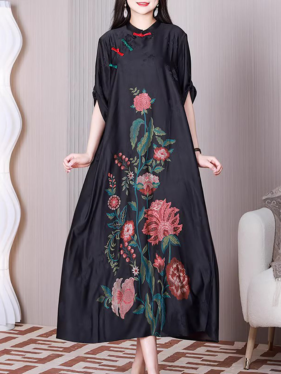 Übergröße Damen Ethnische Blume A-Form Lockeres Kleid