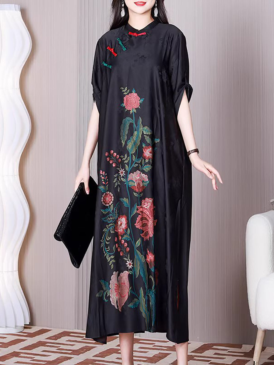 Übergröße Damen Ethnische Blume A-Form Lockeres Kleid