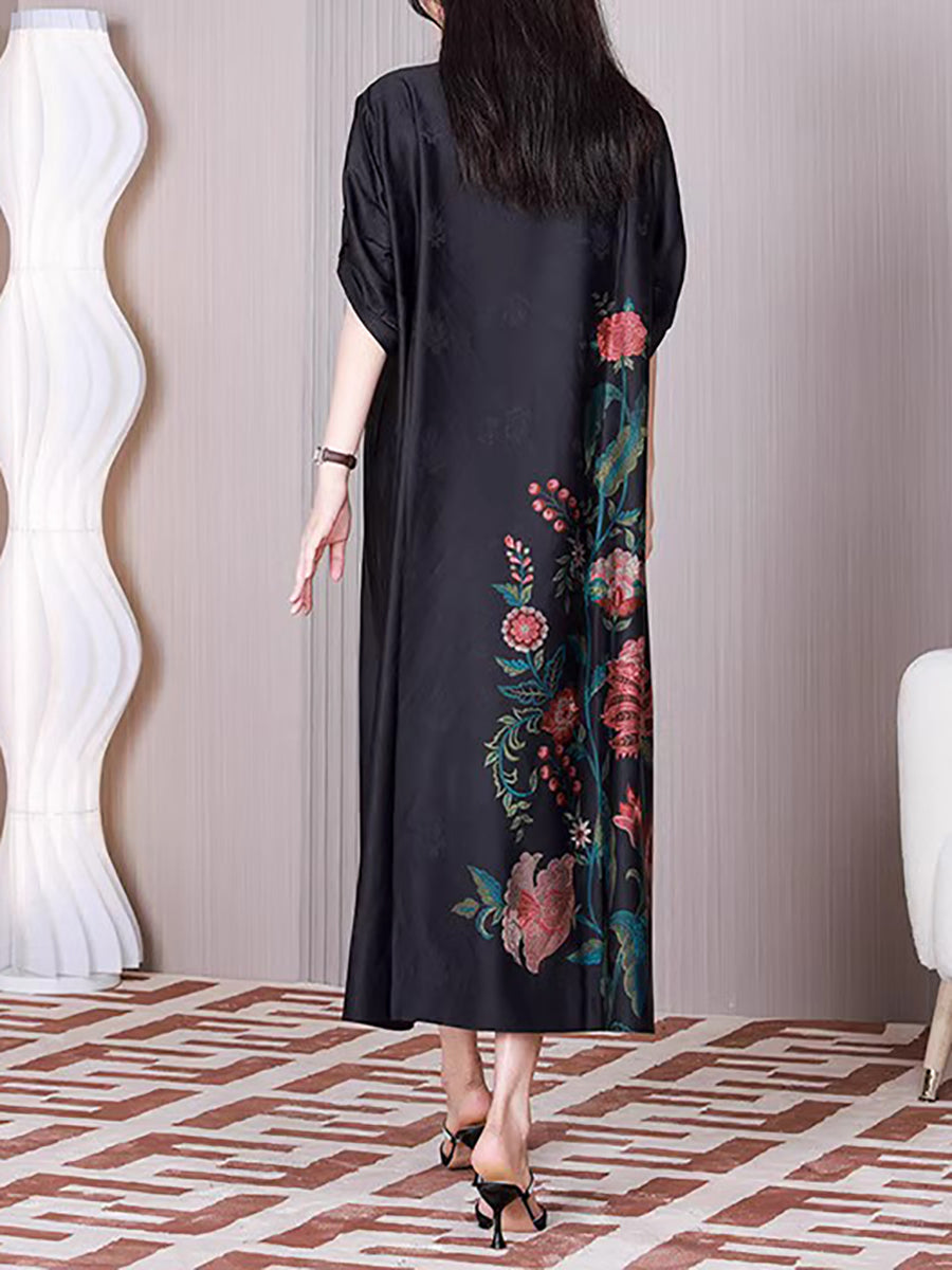 Übergröße Damen Ethnische Blume A-Form Lockeres Kleid
