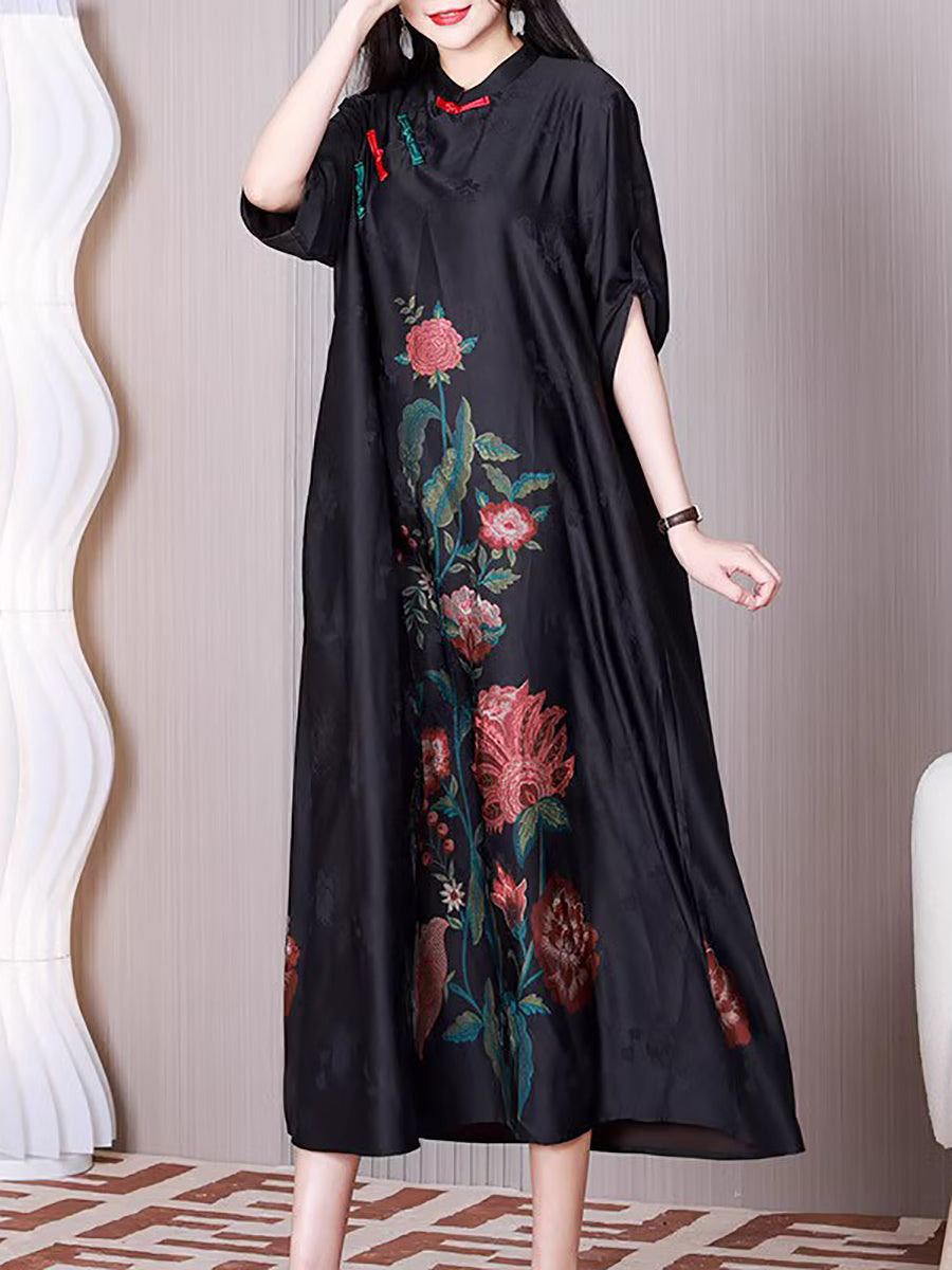 Übergröße Damen Ethnische Blume A-Form Lockeres Kleid
