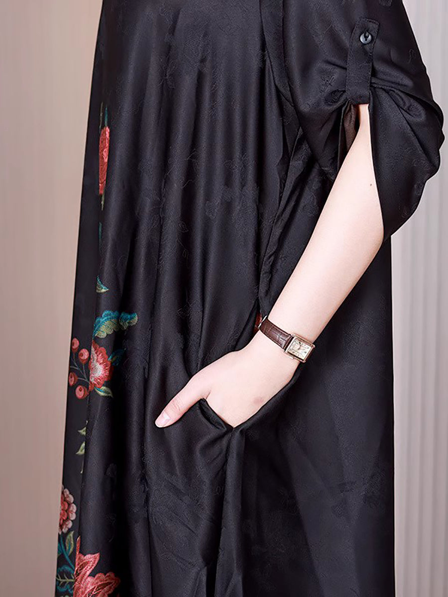 Übergröße Damen Ethnische Blume A-Form Lockeres Kleid