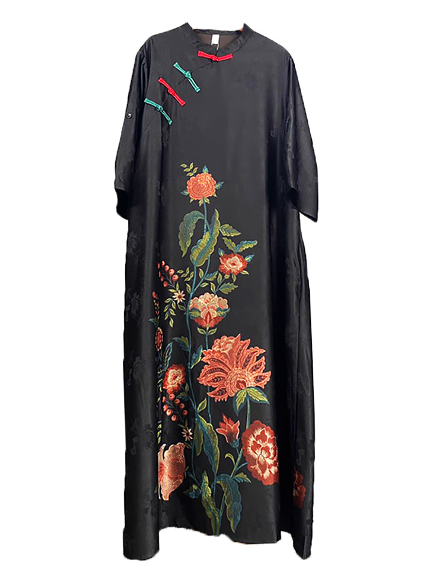 Übergröße Damen Ethnische Blume A-Form Lockeres Kleid