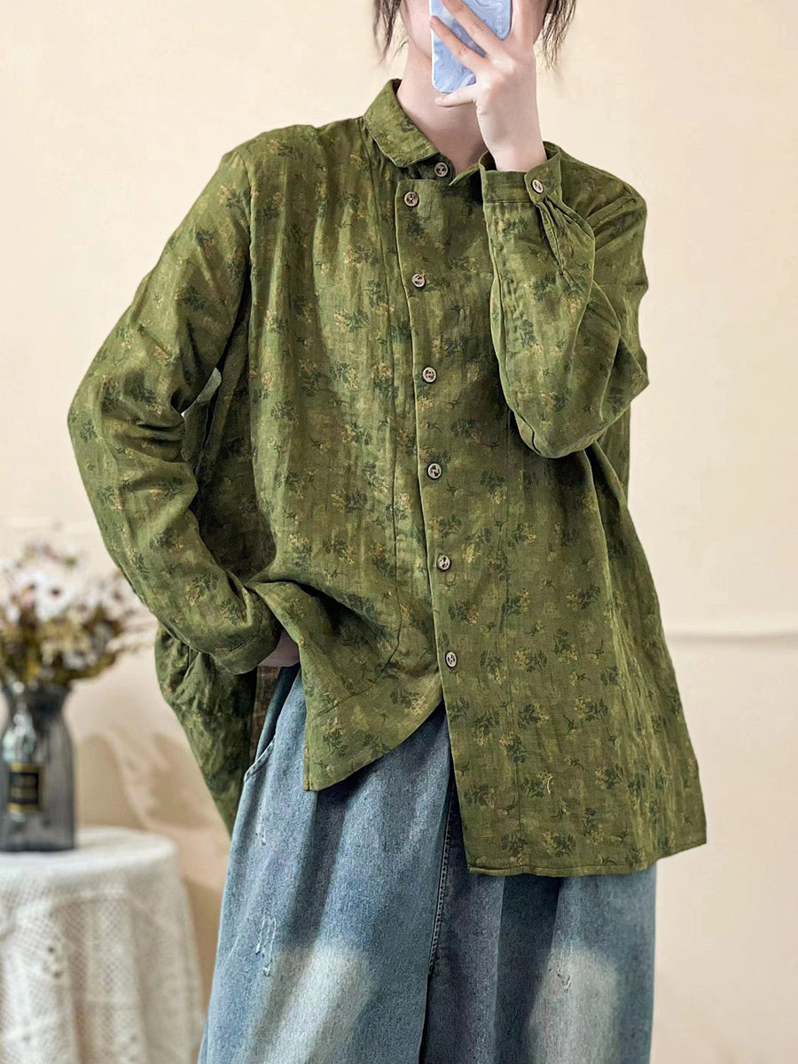 Übergröße Damen Herbst Vintage Blumen Langarmshirt